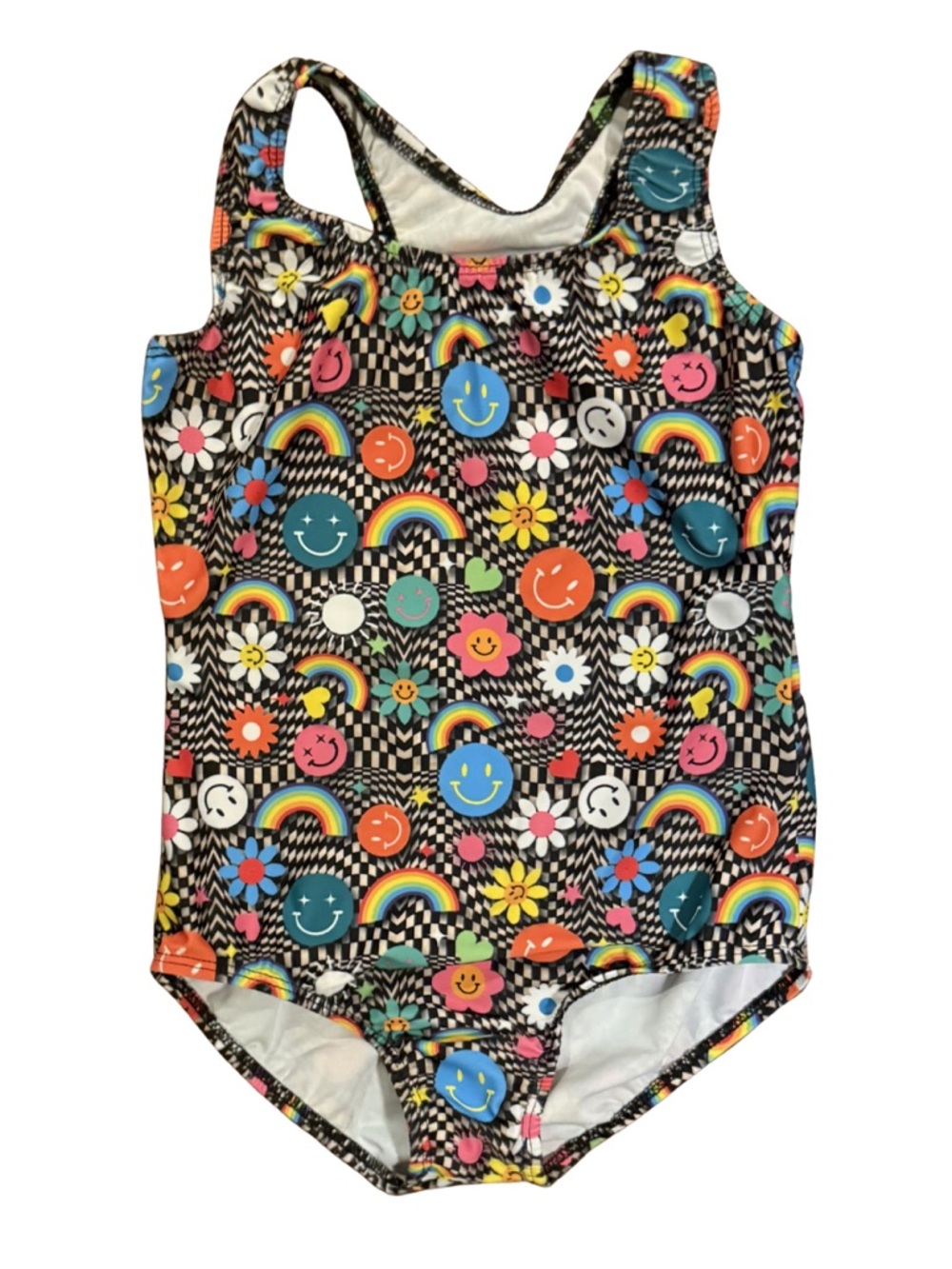 Dori Creations swimsuit with bold retro graphics girls size 12/14 EUC